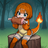 1girl, charmander (cosplay), fiery tail, orange minidress, orange hair, no hood, s-1896093877