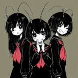 cockroach girl, loli, antennae, big eyes, insect eyes, multiple girls, smile, cl s-1919039146