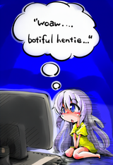 1girl, artist_shinapuu, sitting, on floor, monitor, at computer, awestruck, open s-3346277777