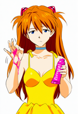 1girl, souryuu asuka langley, holding tube (container), pink tube (container), h s-2872366497