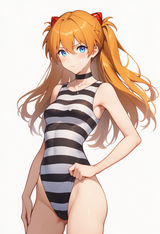 1girl, souryuu asuka langley, black and white horizontal striped leotard, thin s s-192778284