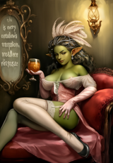 A painterly, portrait-oriented oil painting of a sultry Elven saloon lass with d s-3215417036