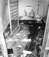 Trail of blood in a cell where an inmate was murdered