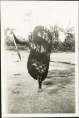 Sudan Zande man called Kuagbriaru demonstrating use of wicker shield and spear 1927