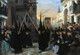Alfred Dehodencq (1822-1882) A Confraternity in Procession along Calle Geneva - Oil on canvas 1851