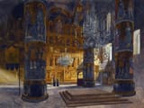 Franz Kopallik (1860-1931) Interior of the Cathedral of the Dormition in the Moscow Kremlin - Gouache, Watercolour and Ink on Paper