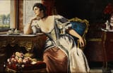 Gustave Léonard de Jonghe (1829–1893) Pondering a Letter - Oil on Wood 1893