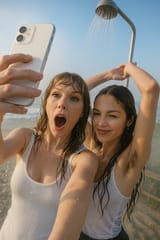 20250613_1932_Beach Shower Selfie_remix_01jxnt3cymezjbatw2skw71fr7