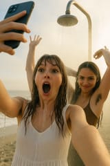 20250613_2113_Beach Shower Selfie_remix_01jxnzvwjkewpvz33d7nw6hges