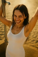 20250614_1414_Vintage Beach Shower Moment_remix_01jxqt9ngyed8tde43vptr2mg7