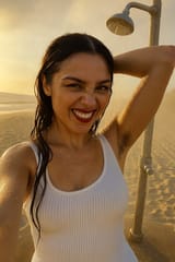 20250614_1448_Vintage Beach Shower Selfie_remix_01jxqw8avqfx6t8zrvntrgxr73