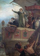 Eugene Siberdt (1851-1931) Adieux à la Chère France, 15 août 1561 (Mary Queen of Scots departs France) - Oil on Canvas 1923