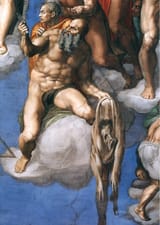 Saint Bartholomew displaying his flayed skin, with the face of Michelangelo