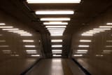fluorescent lamps in long hallway