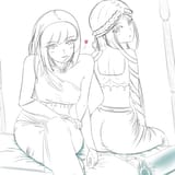 Hannah and Aytan Waiting Clothed Lineart