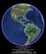 Mapamundi, google earth, vista diurna, America, 2012