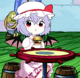 Remilia eating a crabby patty