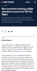 man faked flight attendant 120 flights caught