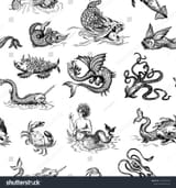 stock-vector-mythological-vintage-sea-monster-monochrome-hand-drawn-sketch-vector-seamless-pattern-for-boy-1418440724