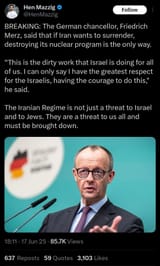 merz israel iran dirty work 2025