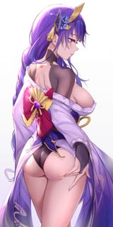 yande.re 849796 ass genshin_impact japanese_clothes no_bra open_shirt pantsu pdxen raiden_shogun tattoo thong