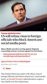 rubio foreign officials banned visas speech