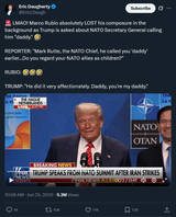 Screenshot 2025-06-26 at 05-34-10 Eric Daugherty on X 🚨 LMAO! Marco Rubio absolutely LOST his composure in the background as Trump is asked about NATO Secretary General calling him daddy. 🤣 REPORTER Mark Rutte the NATO Chie[...]