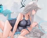 yande.re 1075270 angel animal_ears blue_archive dema_hmw nekomimi sunaookami_shiroko swimsuits symmetrical_docking yuri