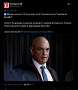 17 anos a réu do 8-1 que sentou na “cadeira do Xandão”