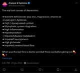 Screenshot 2025-06-29 at 20-45-47 (1) Analyze &amp; Optimize su X The real root causes of depression ➔ Nutrient deficiencies (esp zinc magnesium vitamin D) ➔ Leaky gut _ dysbiosis ➔ High _ dysregulated cortisol ➔ Glymphatic system stagnation [...]