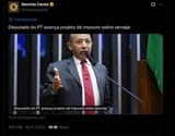 Deputado do PT avança projeto de imposto sobre cerveja