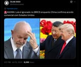 Lula é ignorado no BRICS enquanto China confirma acordo