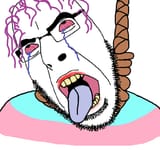 15749 - bloodshot_eyes crying dead flag glasses hair hanging makeup open_mouth purple_hair rope soyjak stubble suicide tongue tranny variant_cobson yellow_teeth