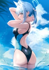 yande.re 1102148 angel animal_ears ass blue_archive nao_(okt8538) nekomimi sunaookami_shiroko swimsuits wet