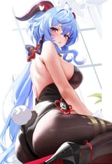 yande.re 1153360 animal_ears ass bunny_ears bunny_girl fantongjun ganyu genshin_impact heels horns no_bra pantyhose tail