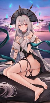 yande.re 960475 arknights ass feet garter no_bra nopan ru_zhai skadi_(arknights) skirt_lift witch