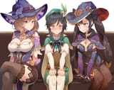 __mona_venti_and_lisa_genshin_impact_drawn_by_pharamacom__ef4d8dd7d4070d72a9555efcc91dfa68