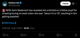 Screenshot 2025-08-07 at 09-56-49 Politics UK on X 🚨 NEW Kemi Badenoch has revealed she snitched on a fellow pupil for cheating during an exam when she was about 14 or 15 resulting in him getting expelled @BBCNews _ X