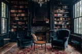Deep-rich-colors-and-vintage-velvet-chairs-define-this-dark-academia-aesthetic-by-Decorilla-scaled