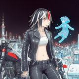 2girls, touhou, artist_nihei tsutomu,city, {leather}, motorcycle s-2931226736