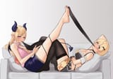 129833490_p0 Melty Kiss 女の子,バーチャルYouTuber,裸足,ホロライブ,ストッキング,黒タイツ,夜空メル,癒月ちょこ,足,ソファ