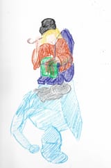 okina matara beating gray alien crayon doodle scan1