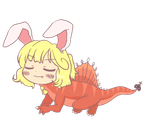 5803 - alternate_headwear dino ears embodiment_of_scarlet_devil flandre_scarlet imperishable_night mini_gyate reisen_udongein_inaba sleeping