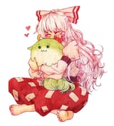 touhou mokou and keine hug sukusuku hakutaku