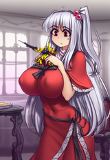 1girl_ {{{shinki_(touhou) }}},  {breasts}, {{white hair, red eyes}}, {{long hair s-1971265282