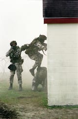 military urban camo test jump in window