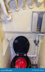 toilet room inside of the Nuclear submarine Le Redoutable of French Navy