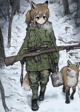 little fox walking with little friend