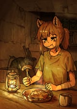 little fox eating dinner