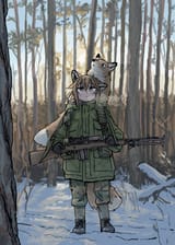 little fox with littler fox riding on her shoulders